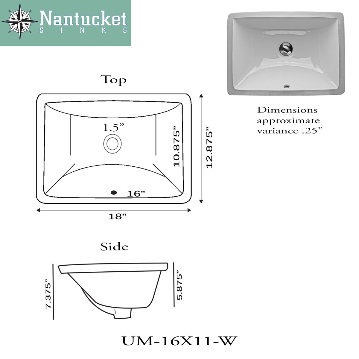 Nantucket Sinks Great Point Ceramic Rectangular Undermount Bathroom ...